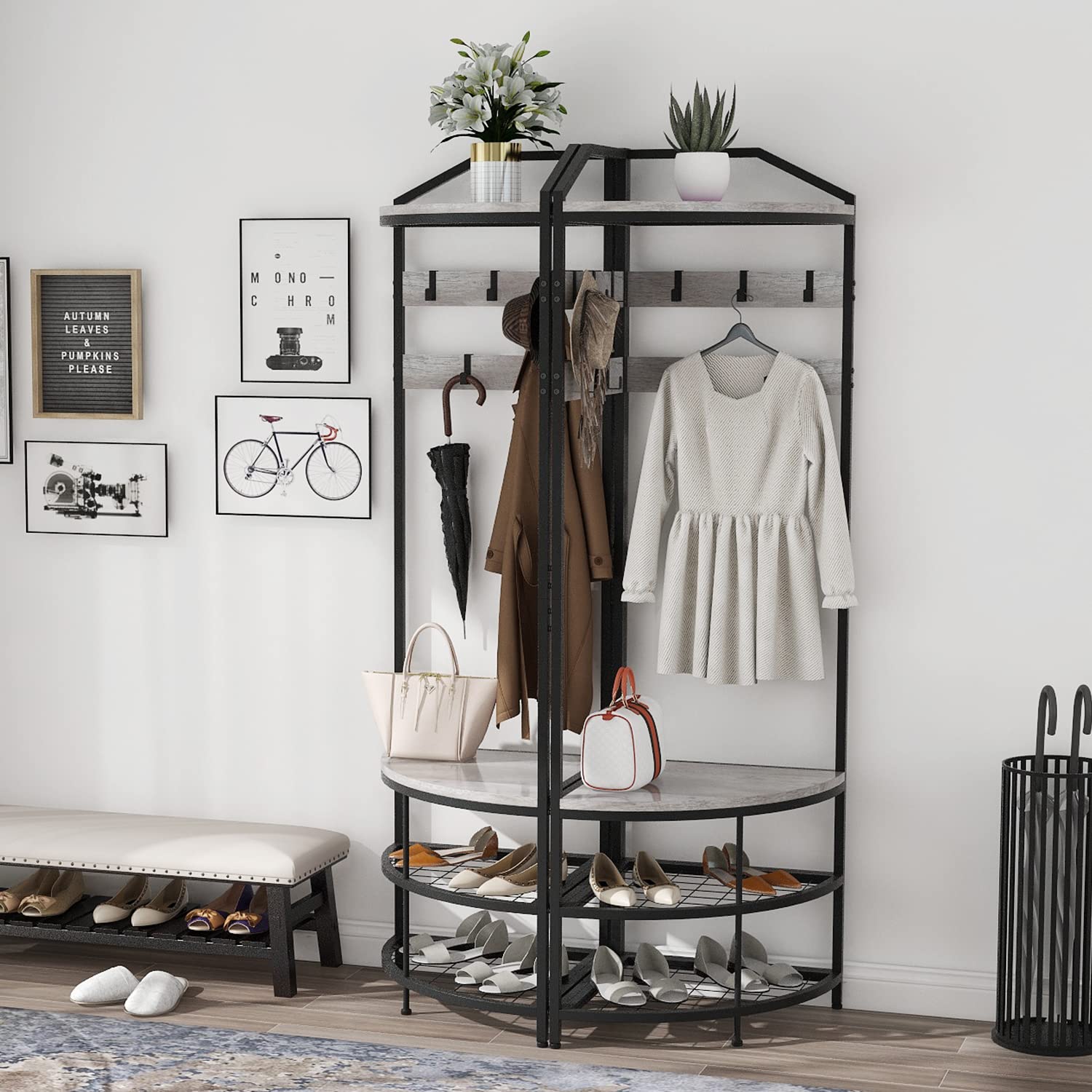Crosley Furniture Shoreline Hall Tree With Storage Cabinets And Coat Rack Hooks For Hanging, Navy
