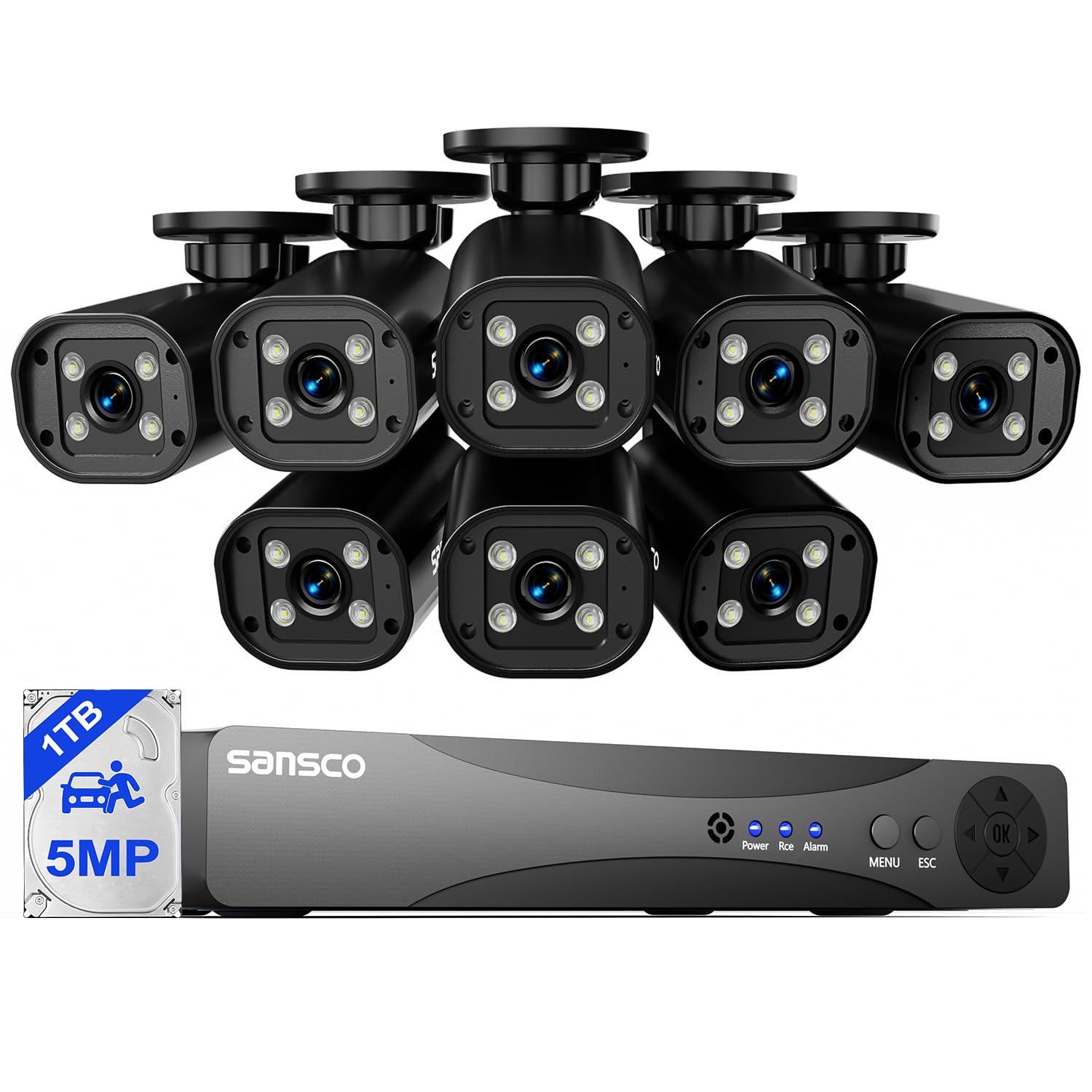 SANSCO 3K Color Night Vision Wired CCTV Camera System with 1TB Hard Drive