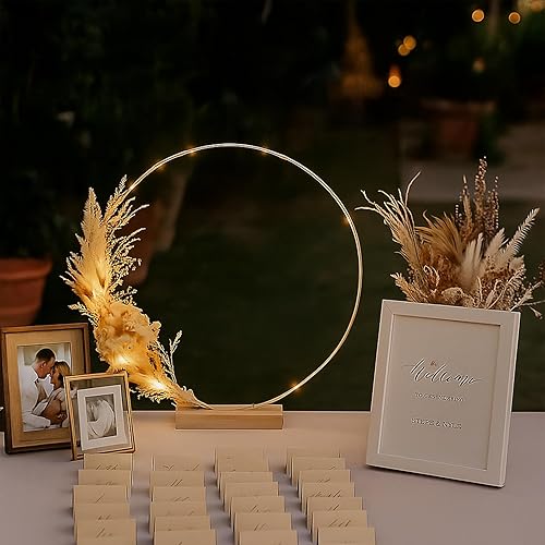 Miniatura 2 de Paquete de 12 aros florales con soporte y luces LED de 14 pulgadas, anillos de metal para centros de mesa, decoración de mesa, manualidades, anillos