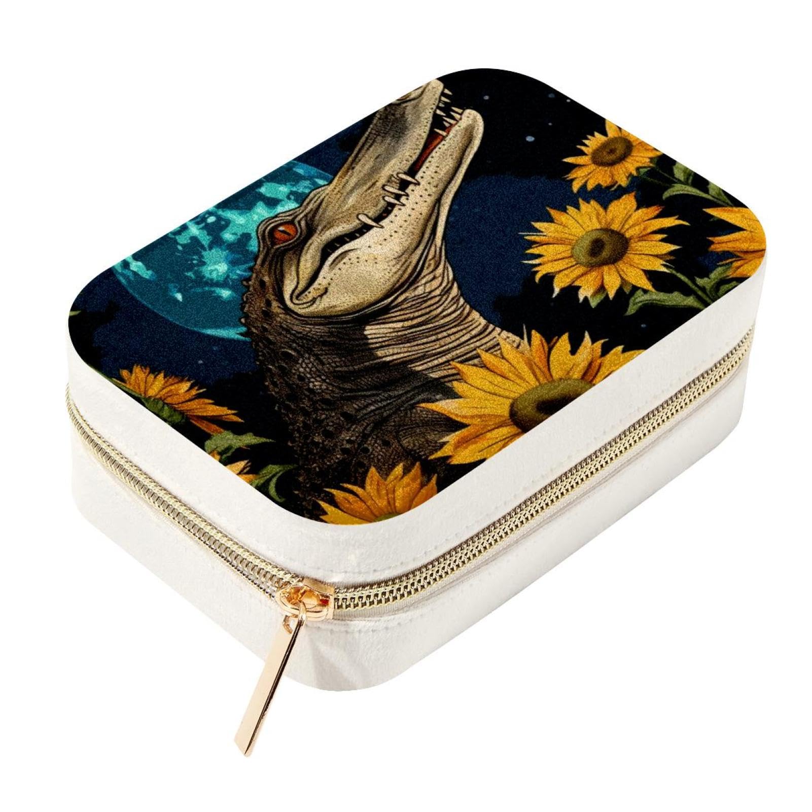 Boîte à bijoux crocodile et tournesols étoilés au fini luxueux