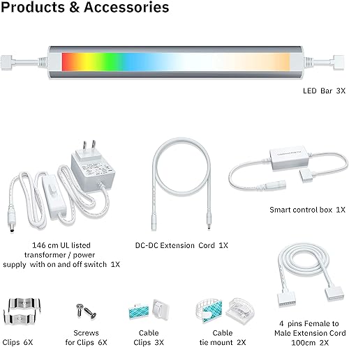 Miniatura 7 de Tira de luces inteligentes para debajo del gabinete, color blanco y multicolor, funciona con Tienda Alexa Google Home regulable para exhibir, luces
