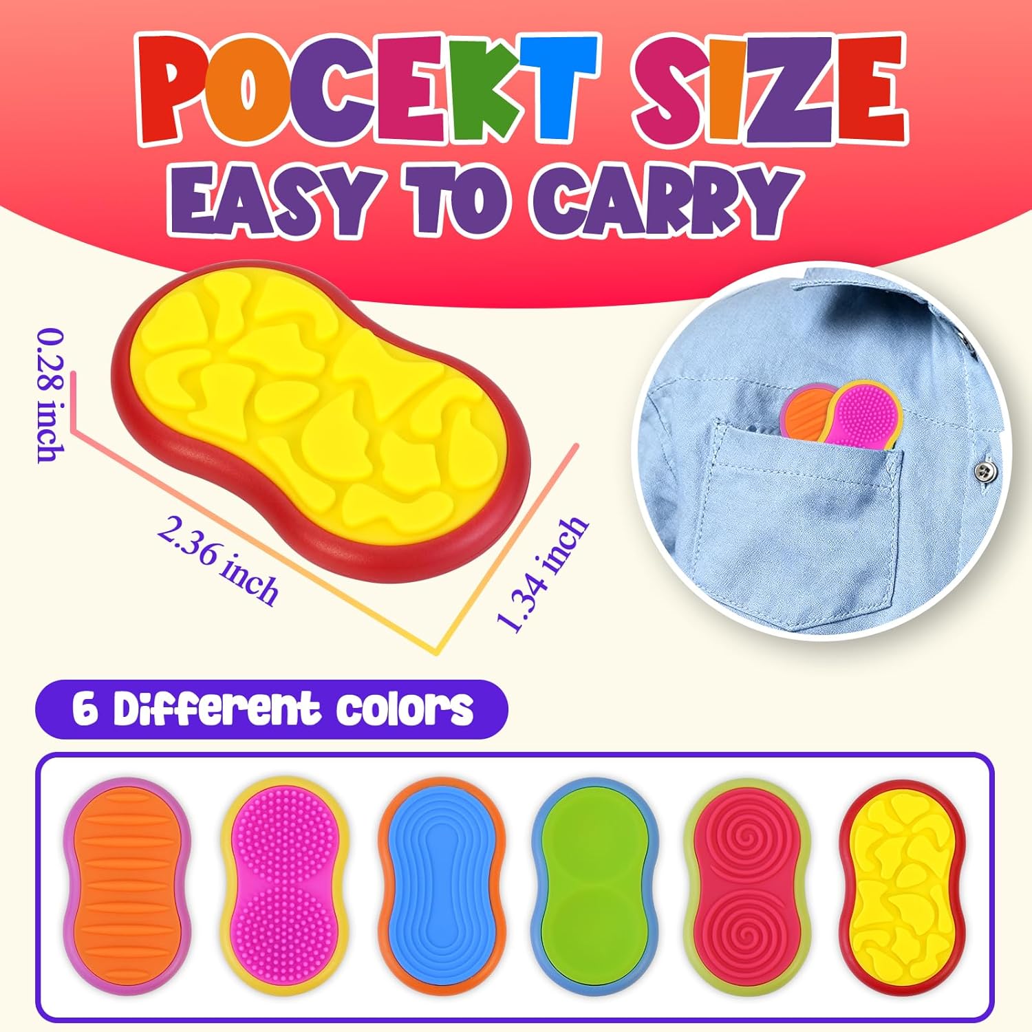 6PCs Magnet Sensory Fidget Toys for Kids - 6 Pack Silicone Fidget Magnetic Slider for Autism, Anxiety & ADHD, Calming Tools for Adults Office Desk / Travel Classroom Must Haves, Gifts for Kids