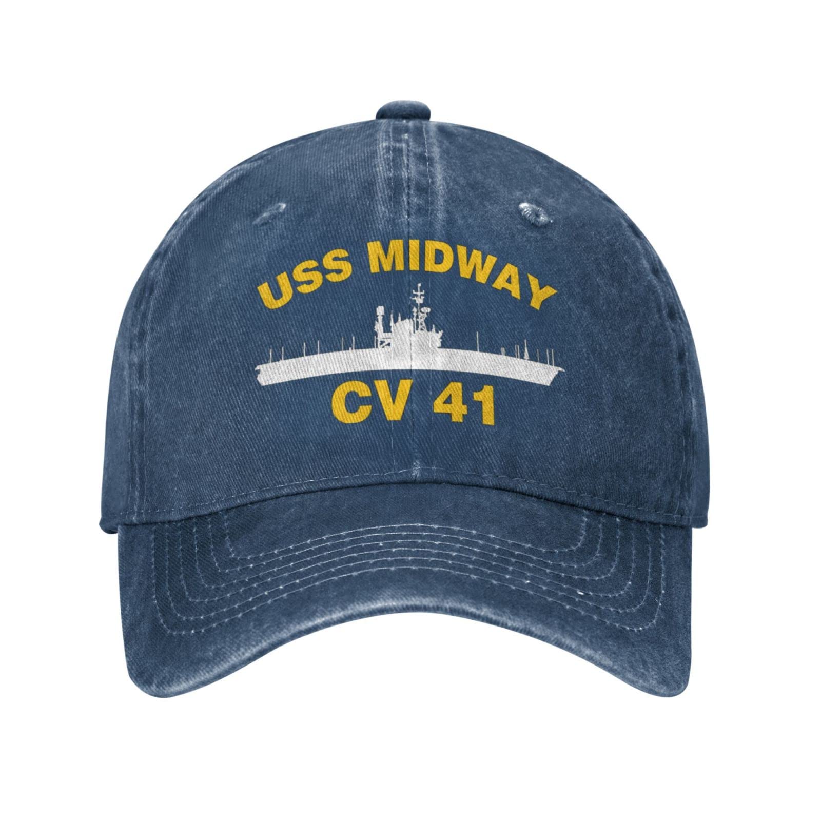 Vierott-USS Midway Cv 41 Trucker Hat-Mens Adjustable Baseball Cap Washed Cotton Dad Hats Navy Blue