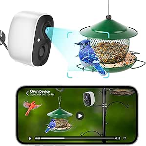 HIXX Bird Feeder Camera Solar Powered, 2MP Auto Capture Bird Videos & Arrival Alerts, Smart Bird Camera with Coolfly App, Outdoor Bird Cam for Any Backyard Feeder, Ideal for Birdwatching, Beige White asin的图片