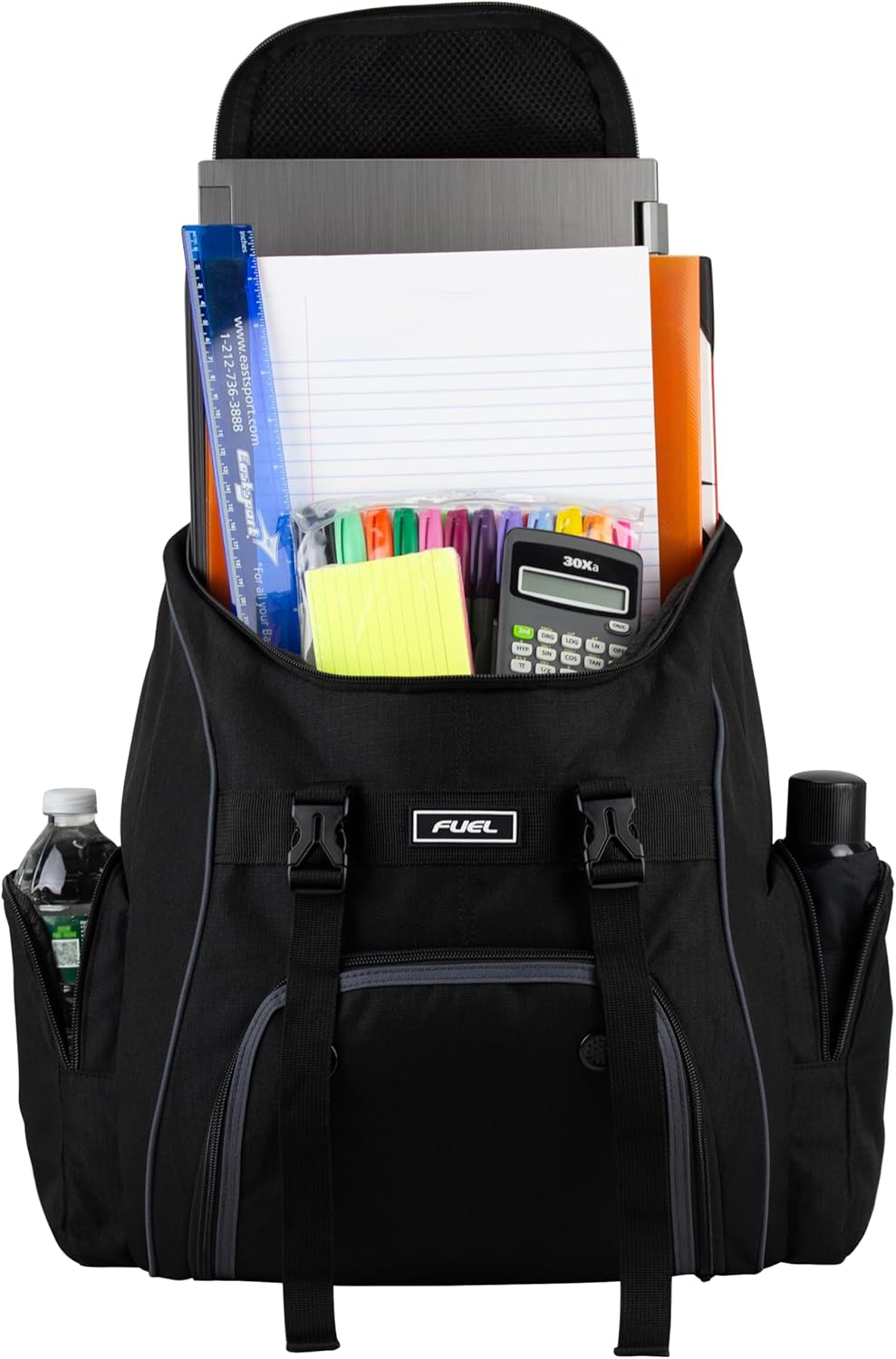 FUEL Oversized Wide Mouth Backpack with Multiple Compartments, Large Storage for Hiking, Work, Classroom, and Traveling - Grey Trim