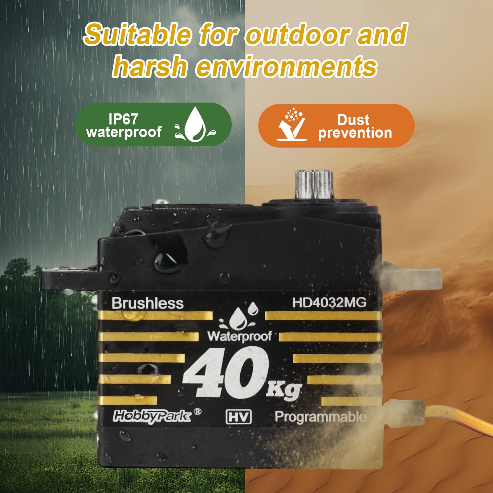 HobbyPark Servos de dirección a control remoto impermeables de 40 kg, motor sin escobillas, velocidad rápida, tamaño estándar, engranajes de metal HV para 1/8 1/10 RC Crawler, coche, camión, buggy