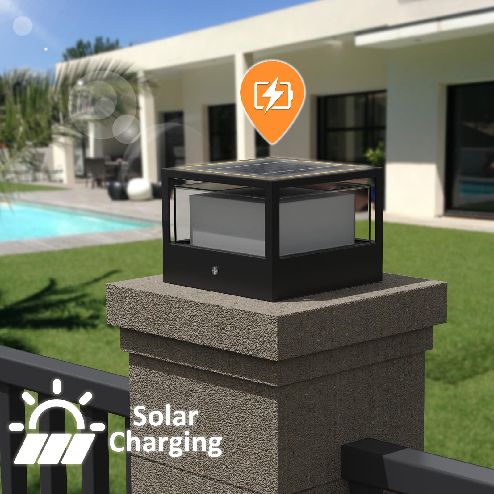 ACMHNC Farola Solar Exterior, LED Luz Solar Exterior jardin, Ip65 Lampara Sobremuro Exteriores de Aluminio, Blanco Cálido, Square, para Jardín Valla Patio, Negro