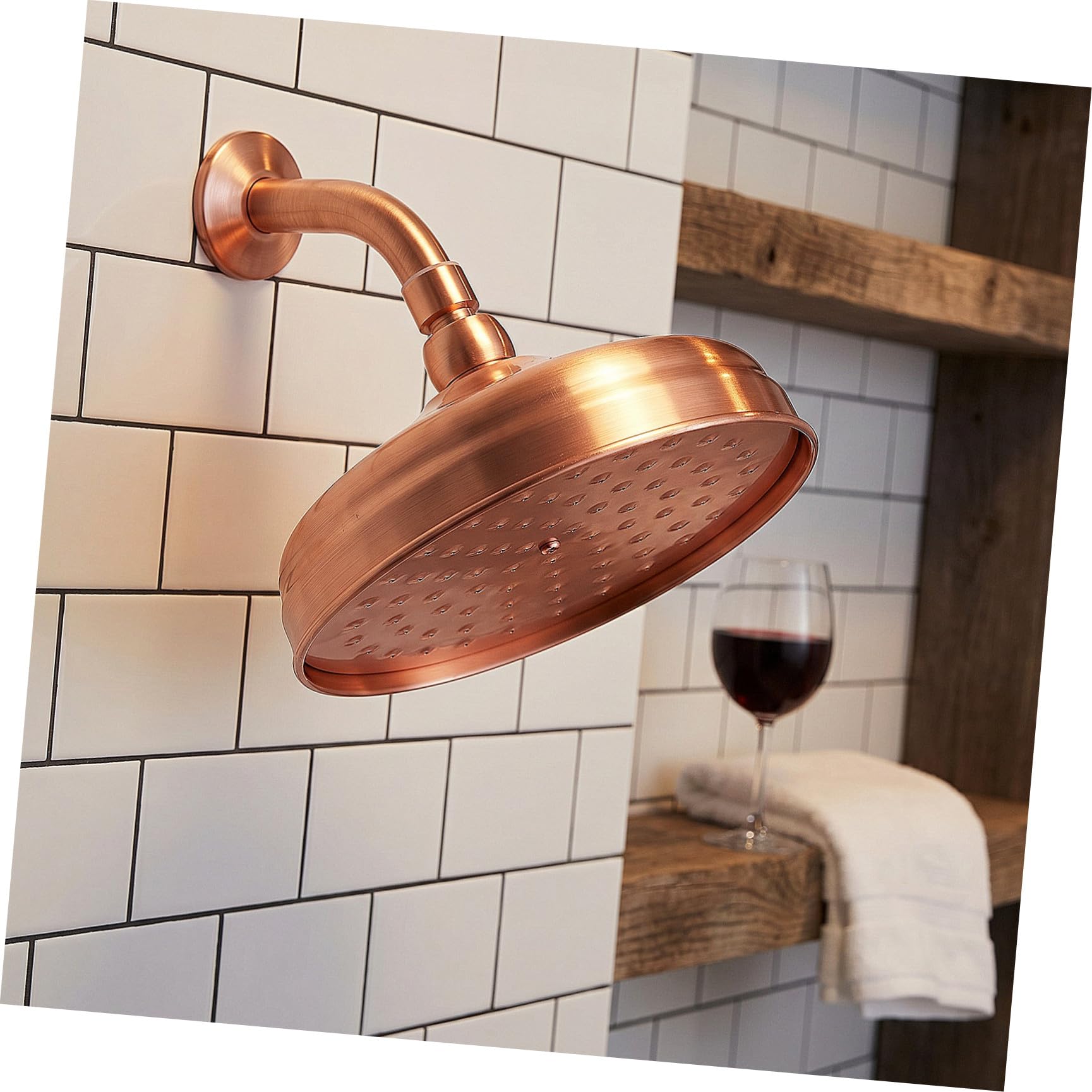 Cabezal de Ducha de Cobre Instalación Sencilla y Diseño Moderno para Baños, Rociador Retro Boquillas de Silicona y Efecto Lluvia Confortable