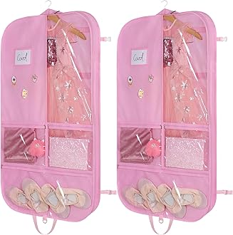 Univivi Costume Garment Bags for Dancers Foldable Dance Garment Bags with Pockets for Hanging Clothes, Pink, 2 Pack