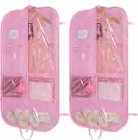 Kntiwiwo 6-Pack Clear Dance Garment Bags - 40 Inch PVC Costume Bags With 3 Zipper Pockets, Pink