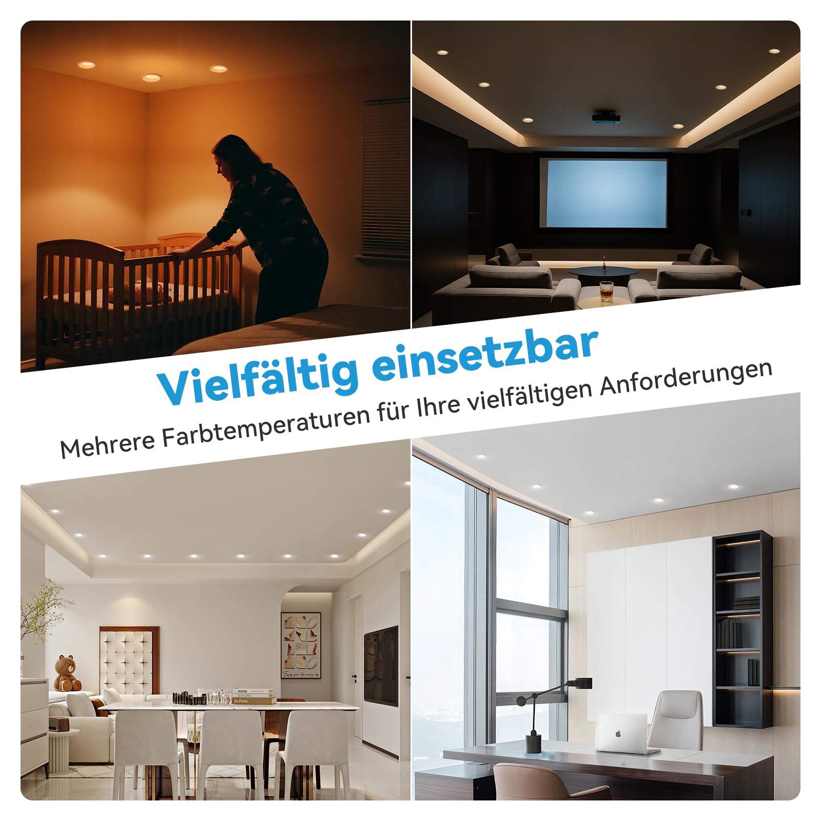 KEELED Einbaustrahler LED mit Nachtlicht, LED Spots 230v, 6W, 3000K/4000K/6000K Wählbar, Schnittloch 70-85mm, IP44, Gehäuse aus Aluminiumdruckguss, 8er Set
