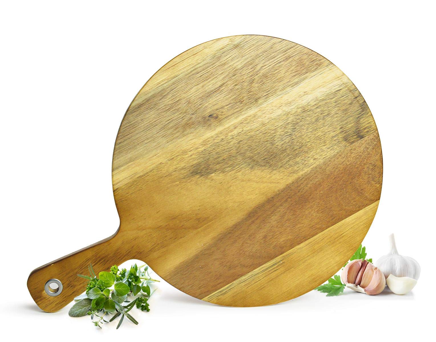 Sendez Pizzaschneidebrett mit Griff – Akazienholz, ca. 30 x 42 cm, 1,6 cm Dicke
