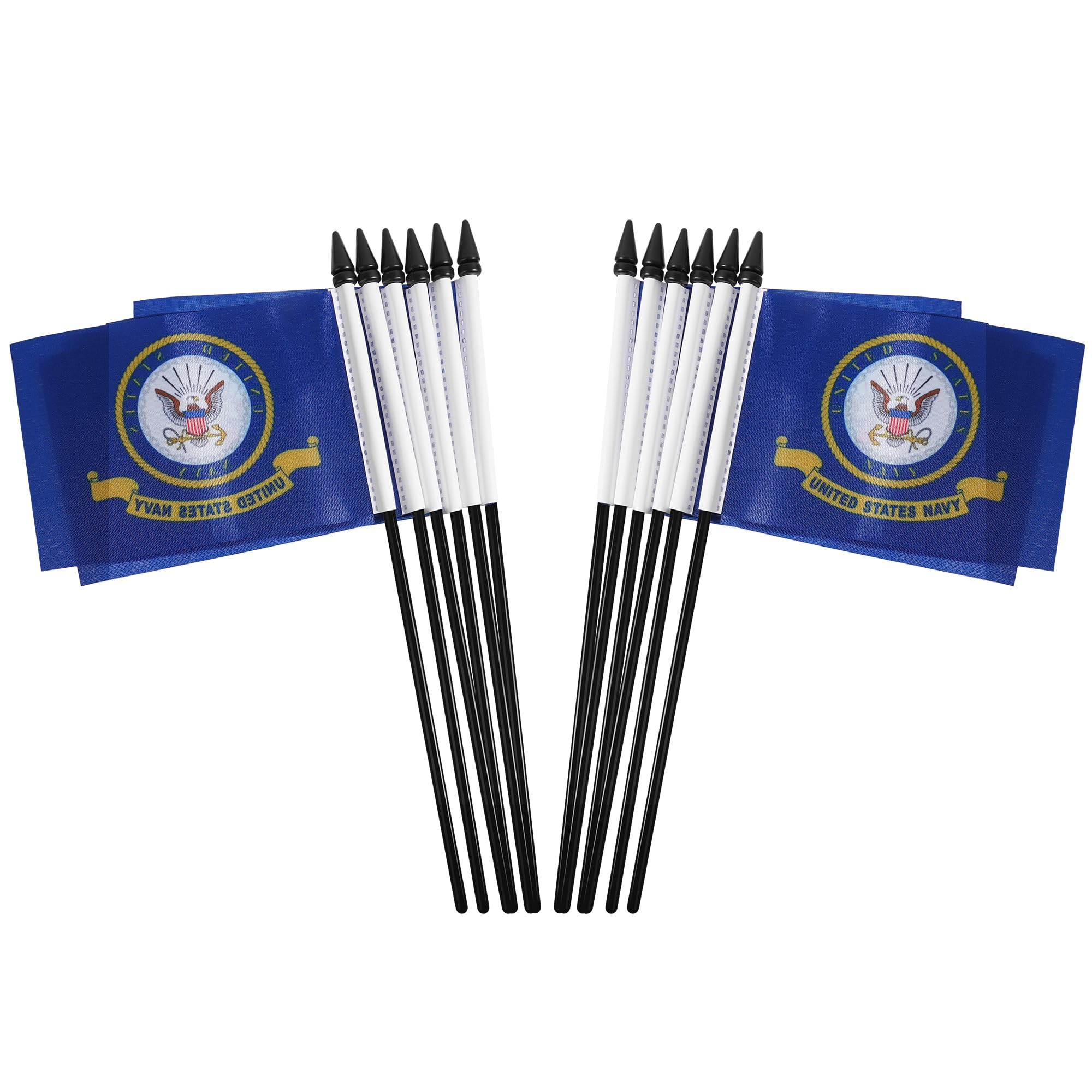 Pack of 12 US Navy Hand Held Flag 4*6 Inch Military Service Miniature Desk & Table Small Mini Banners – Polyester Flags with Black Spear Toppers –