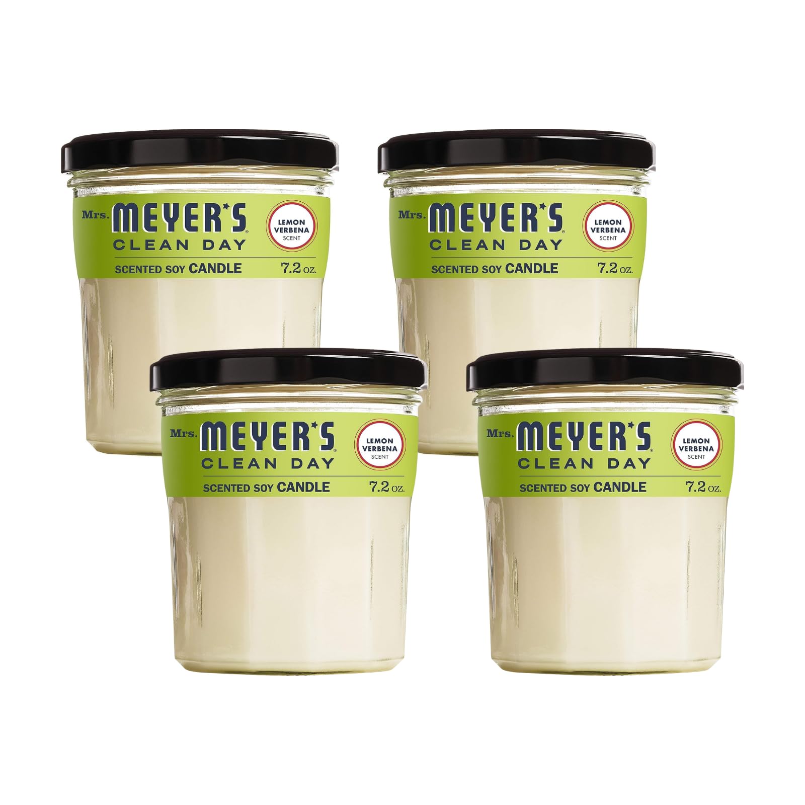 Mrs. Meyer's Clean Day Scented Soy Candle, Lemon Verbena Scent, 7.2 Ounce (Pack of 4)
