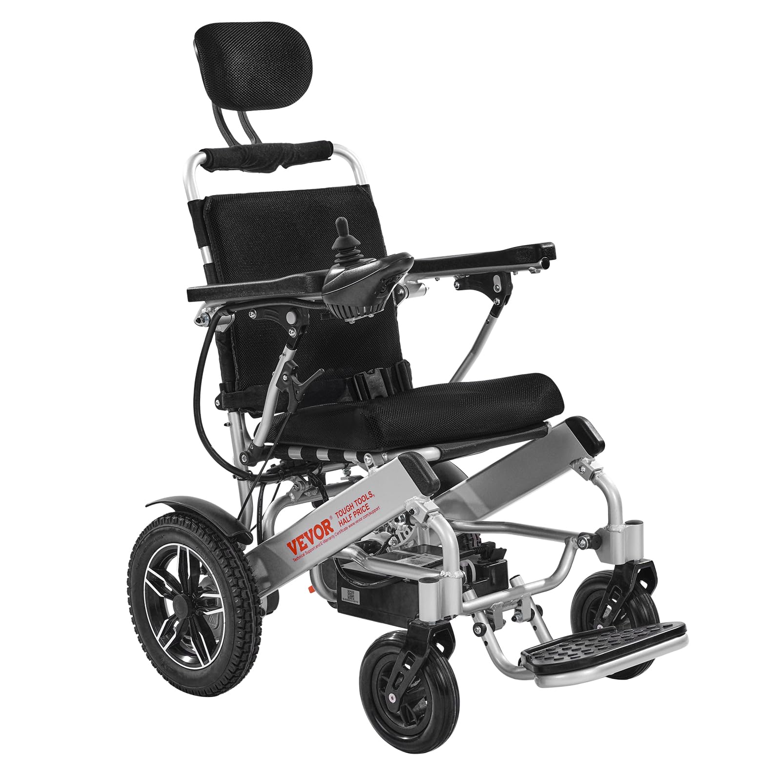 VEVOR Silla de Ruedas Eléctrica para Adultos Capacidad de 136 kg Respaldo Ajustable Plegable Ligera Motorizada Autonomía de 19,3 km Todoterreno Portátil para Personas Mayores, Discapacitadas