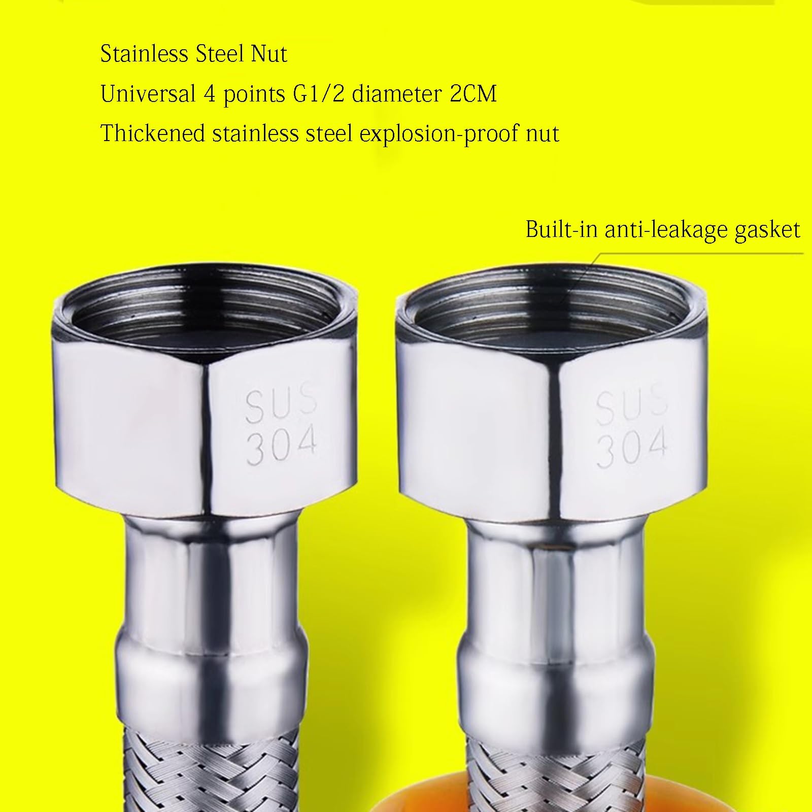 Tubo Di Collegamento Flessibile, G 1/2“ X G 1/2” Tubo Flessibile Dell'impianto Idraulico Dell'acqua Intrecciata Dell'acciaio Inossidabile for I Rubinetti Della Toilette Del Bagno(2m)