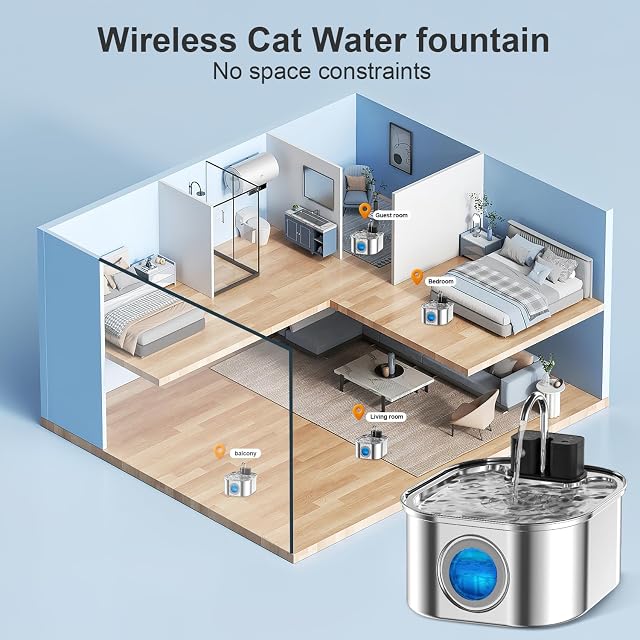 Foto 5 de 7 de Fuente para Gatos Acero Inoxidable, NautyPaws 3.2 L Fuente para Gatos Sin Cable Detector de Movimiento