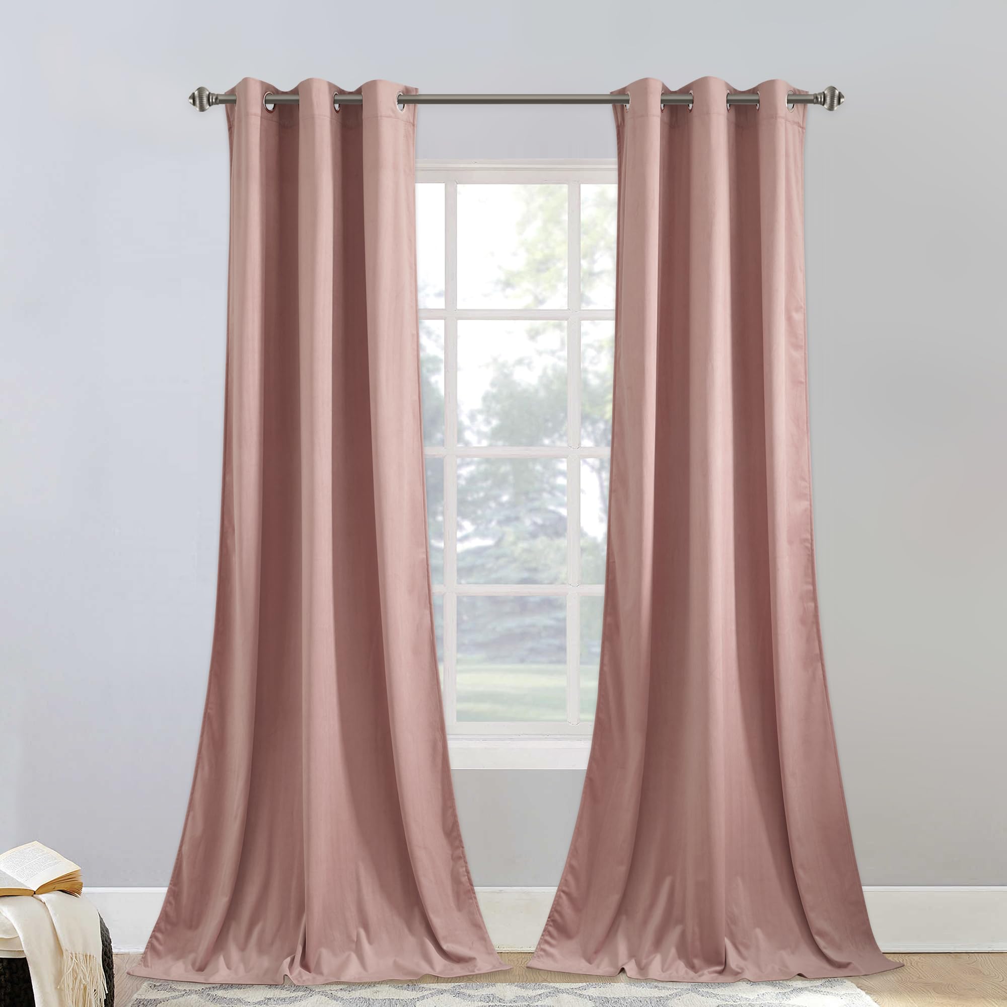 StangH Dusty Pink Velvet Curtains for Girls Bedroom, W62 x L96, 2 Panels
