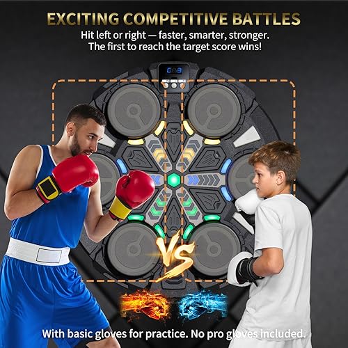 Miniatura 7 de Máquina de boxeo musical para niños y adultos, equipo de entrenamiento de boxeo Bluetooth con 2 guantes, juguete de boxeo recargable, sin