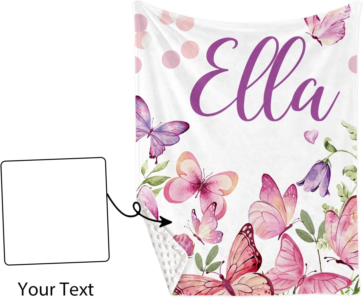 Custom Name Crib Bedding Set 3-Piece, Personalized Baby Bedding Set with Soft Blanket, Fitted Sheet, Changing Pad Cover, Ideal for Baby Girls, Pink Butterfly Pattern