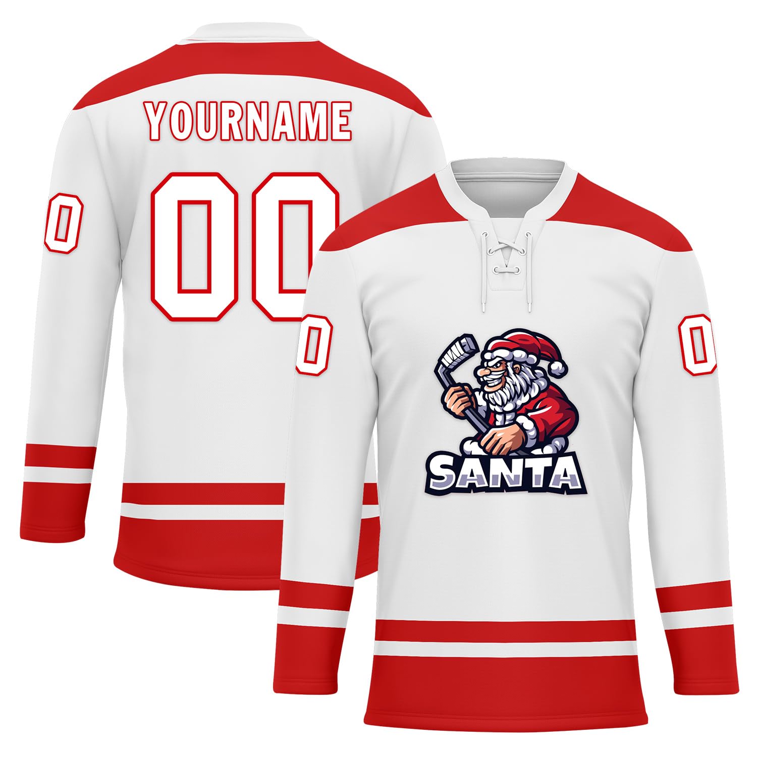 Custom Christmas Hockey Jersey for Men Women Youth, Santa Claus Ice Hockey Practice Uniform Sports Training Outfit