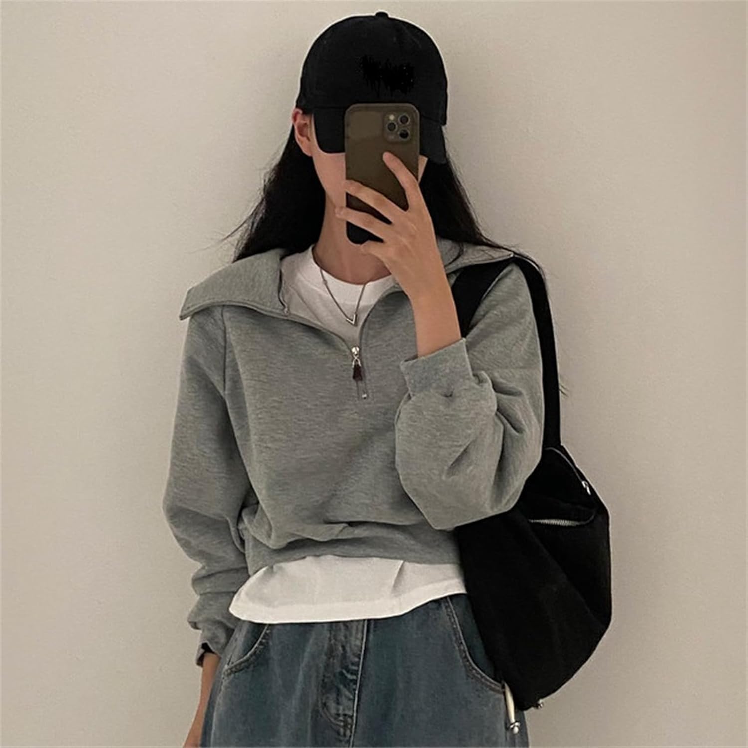 [ＹＯＮＧＯ] パーカー スウェット トレーナー レディース ゆったり ハーフジップ トップス プルオーバー 長袖 アウター 無地