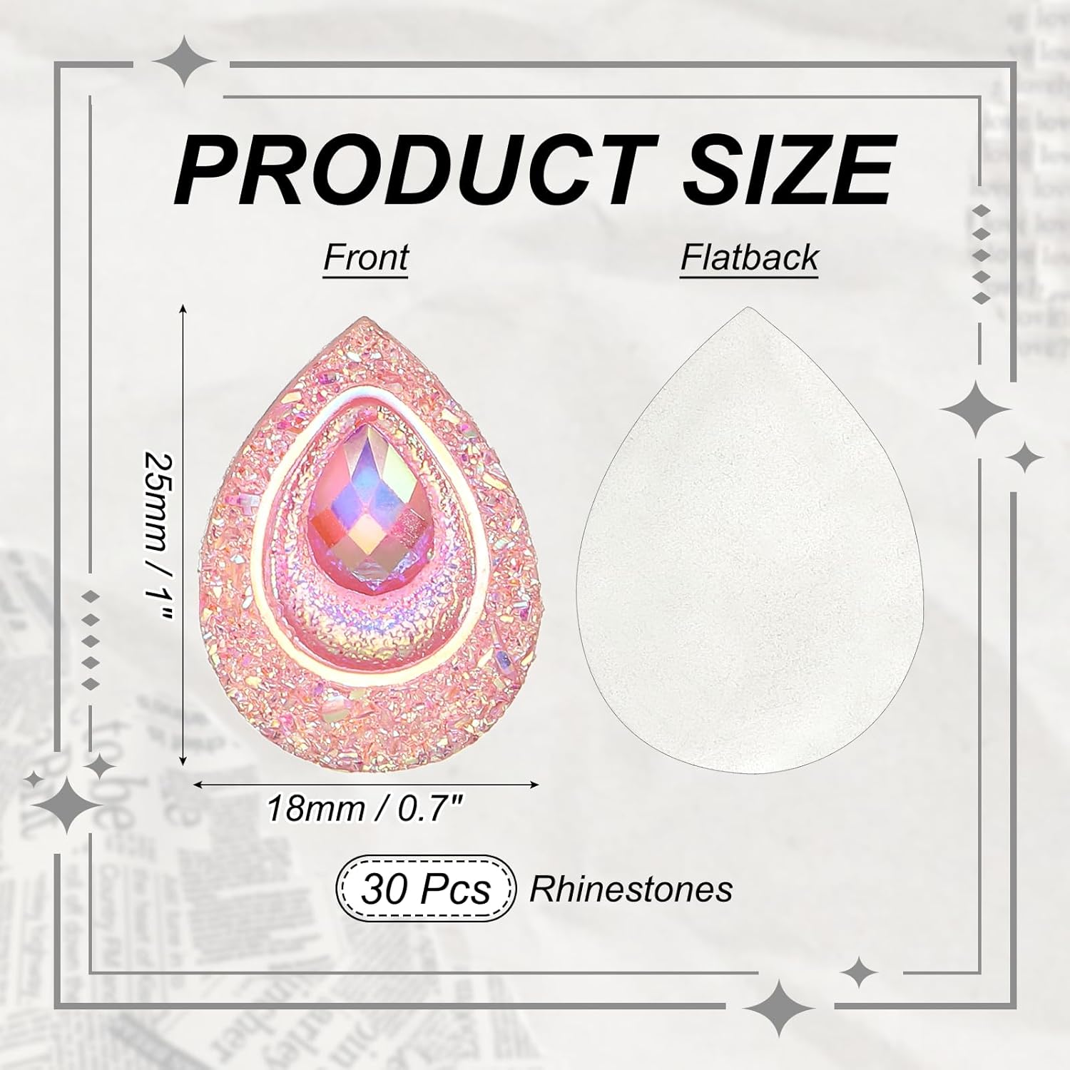 PATIKIL Horse Eye Rhinestones, 18x25mm 30 Pcs Tear Drop Sew on Rhinestones Peacock Eye Flatback Water Resin Gems for DIY Crafting Decor Clothe Shoes Bags Dress, Light Pink - Image 2