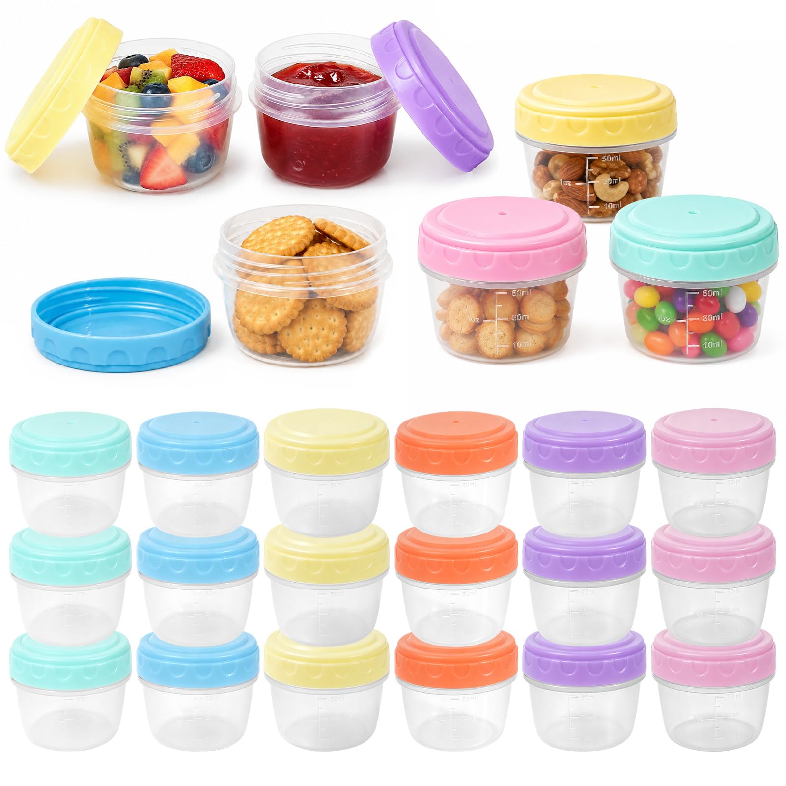 18 PCS Small Food Containers with Lids, 2 Oz Snack Pots & Sauce Pots with Lids, Salad Dressing Container To Go with Lids, Leak-Proof Screw Top Bpa-Free Plastic Containers for Sauce Yogurt Fruit