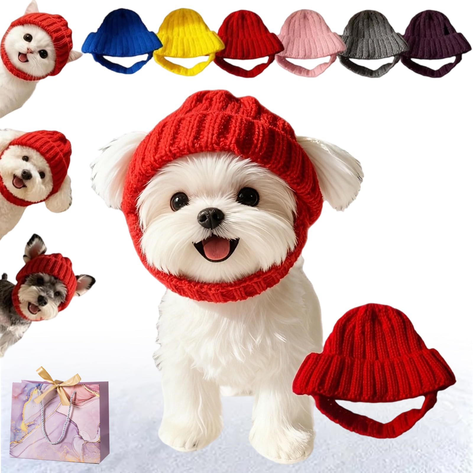 Red Wool Knit Dog Beanie with Ear Flaps – Warm Winter Hat, 2026 Soft Knitted Hat Pet Cap, Warm Knit Winter Cute Pet Wrap, Dog Headband with Ear Holes, for Cold Weather Windproof (Red)
