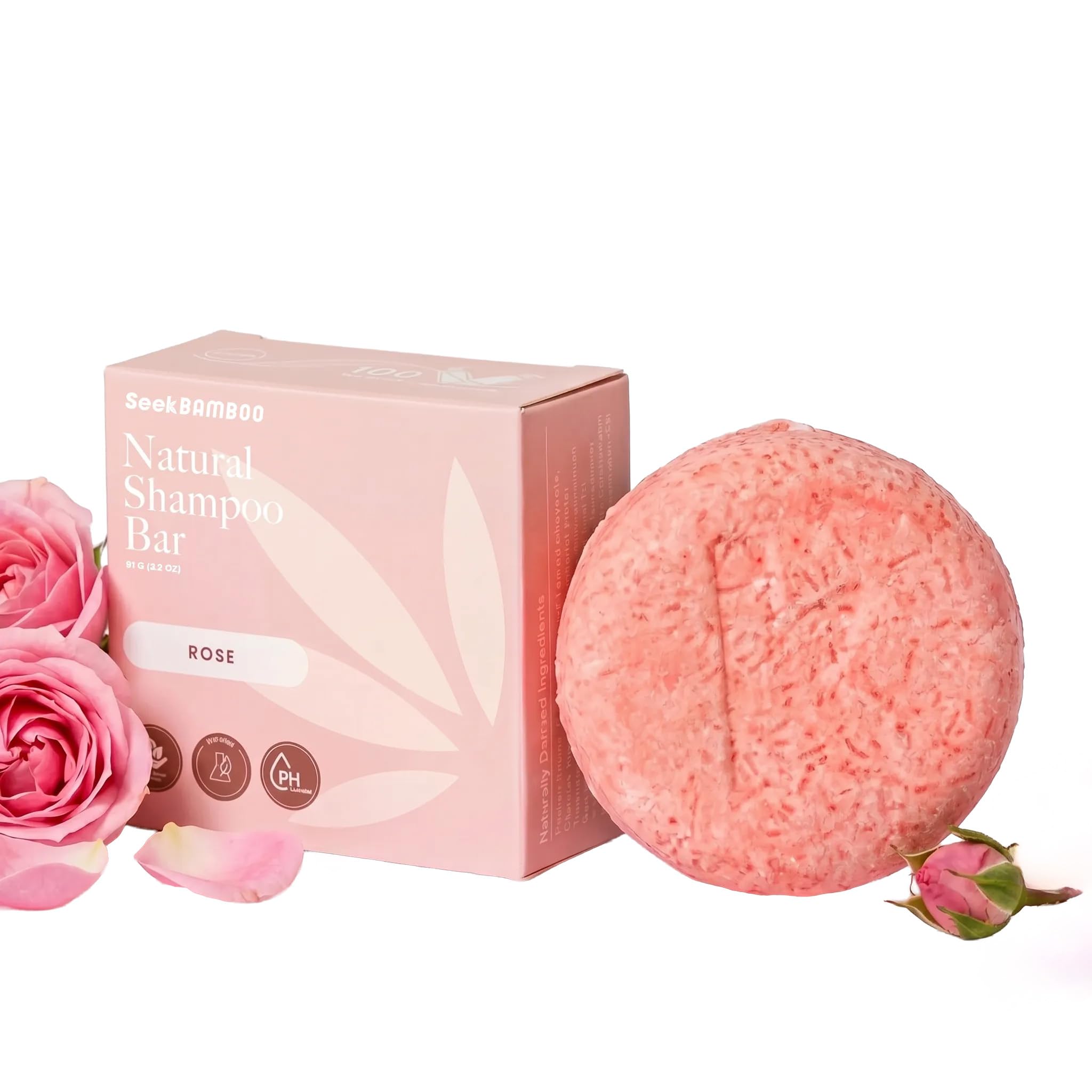Seek Bamboo Rose Shampoo Bar for Dry & Dull Hair – Hydrating Solid Shampoo Bar with Rose Water, Rose Oil, Oat Protein, Argan Oil & Shea Butter –