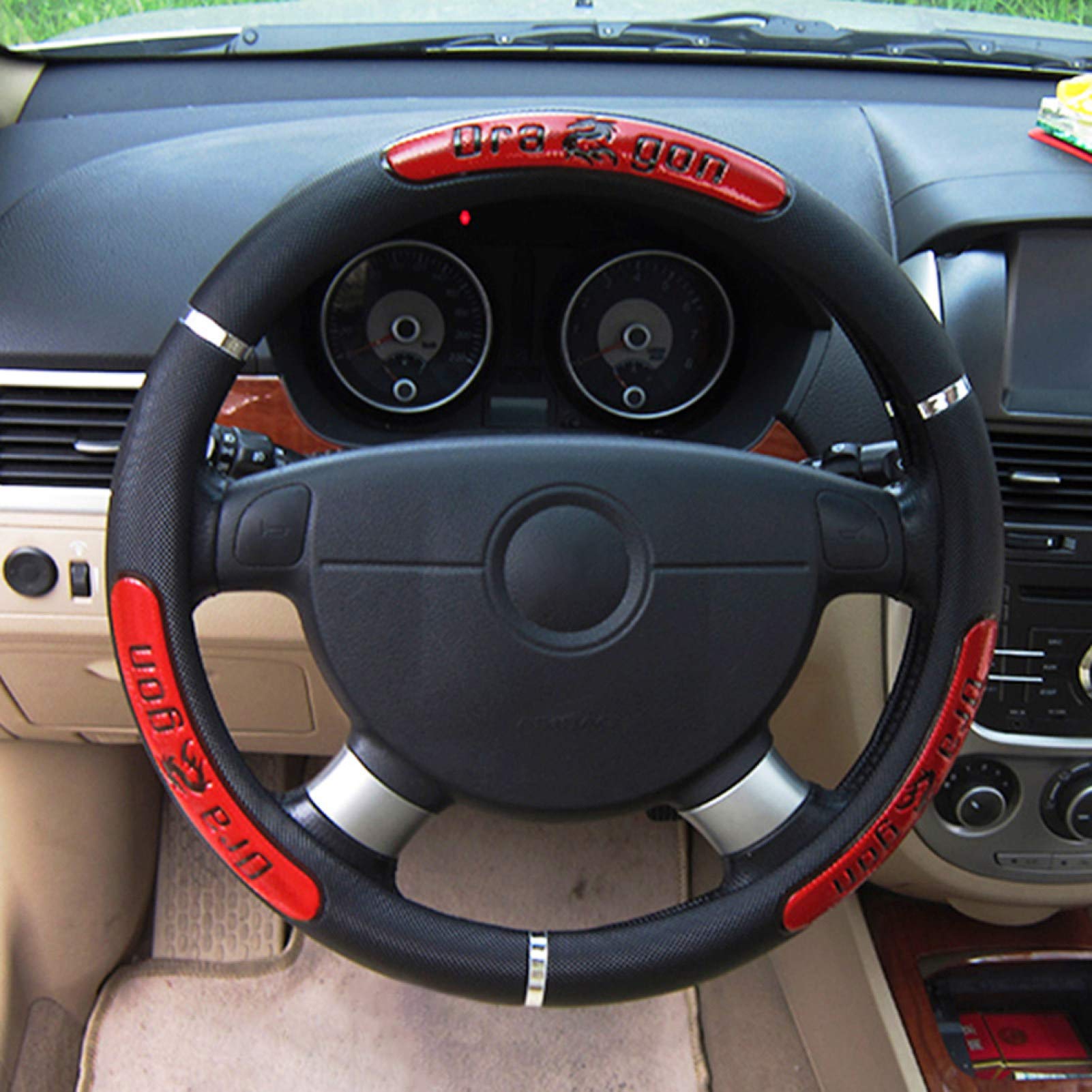 Coprivolante Auto In Ecopelle - Design Drago, Bianco, Antiscivolo, 38cm - Foto 3