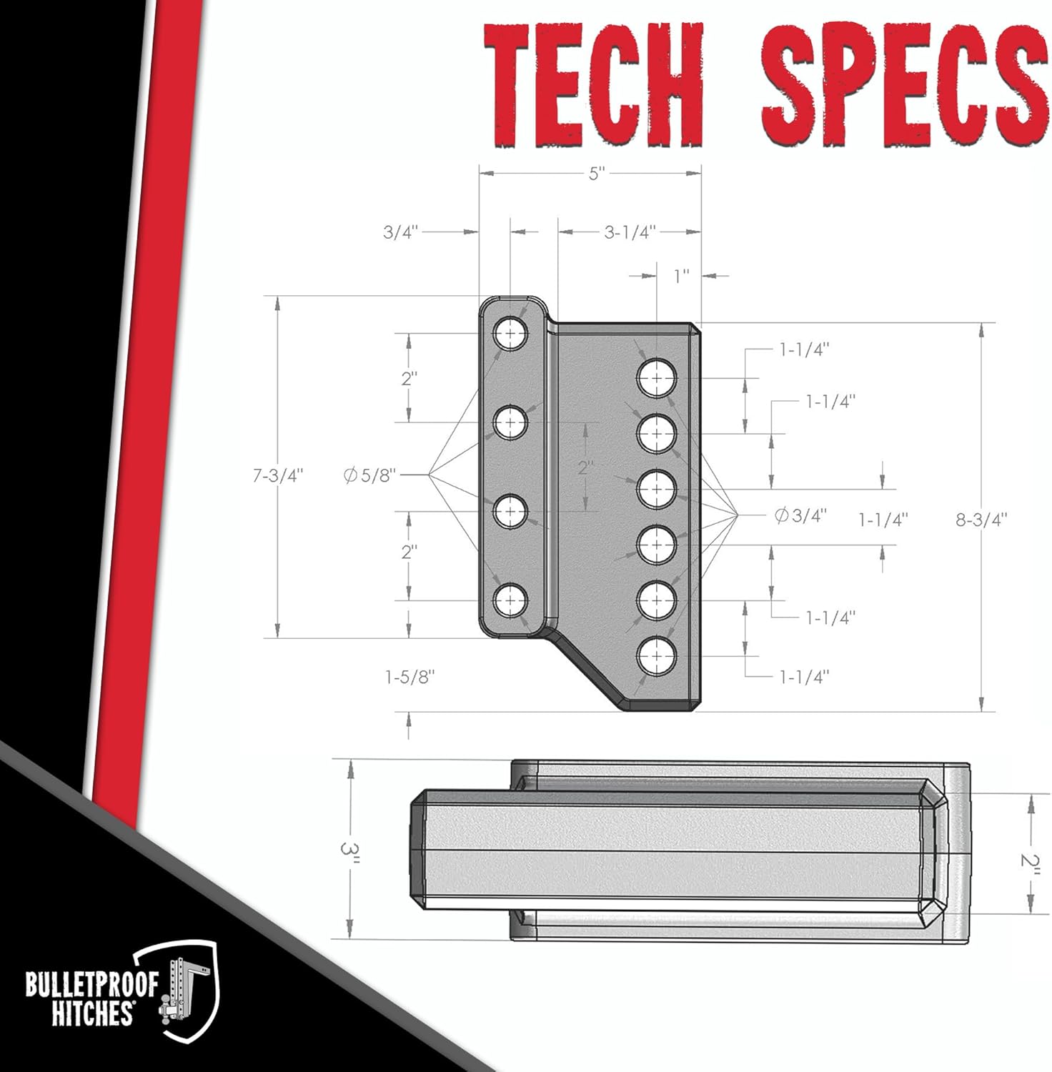 BulletProof Hitches - Heavy Duty Weight Distribution Hitch Adapter - Rated up to 22,000 lbs - Black Powder Coat, Corrosion-Resistant - BulletProof Hitch Accessories