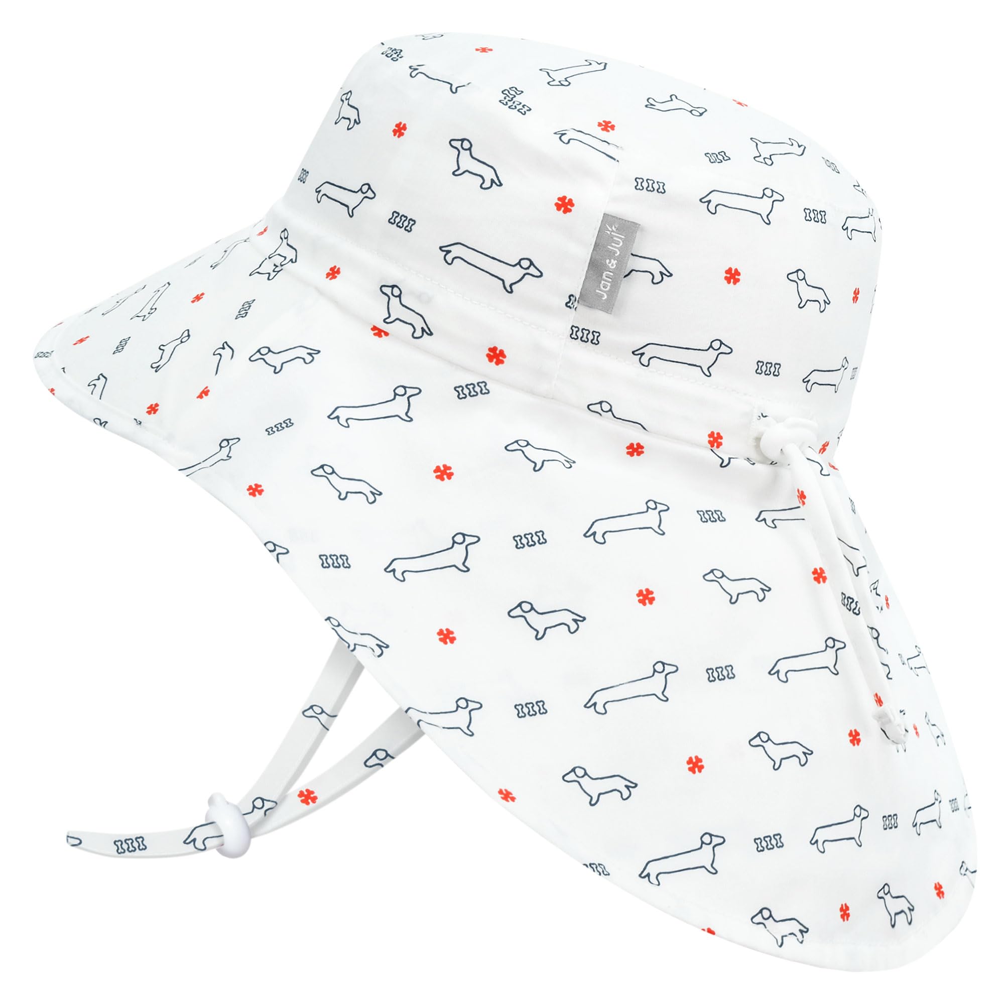 JAN & JUL Boys and Girls' Cotton Sun-Hat with Neck Flap, 50+ UPF for Babies and Toddlers (M: 6-24 Months, Dachshund)
