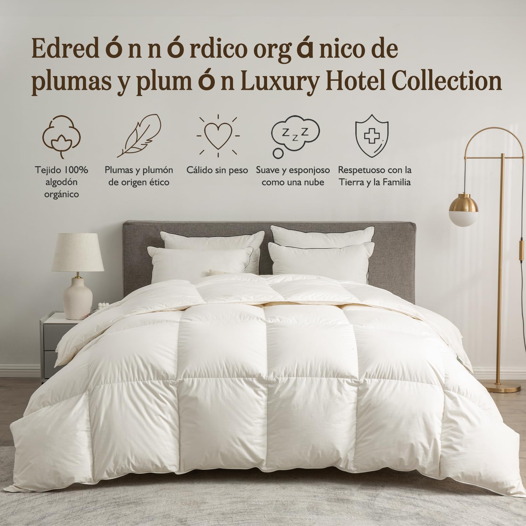 BPC Edredón de plumón de Lujo Cama 90，100% algodón orgánico Edredon nordico de Plumas para Invierno 155x220 cm, edredones ultrasuaves Hotel Collection Individual de Plumon, Oeko-Tex y RDS
