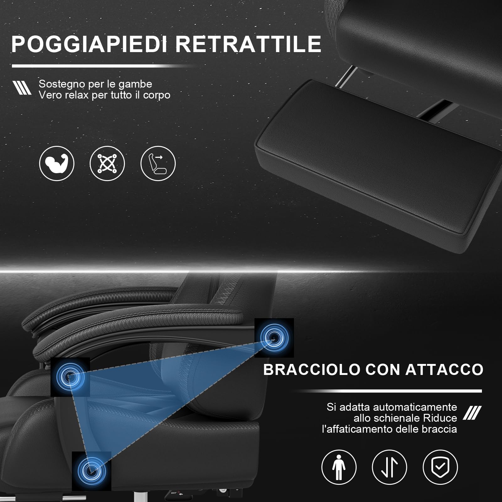 JUMMICO Sedia da gaming da ufficio, ergonomica, con cuscino lombare massaggiante, schienale regolabile 90-135°, e poggiapiedi, capacità di carico 150 kg, colore: nero