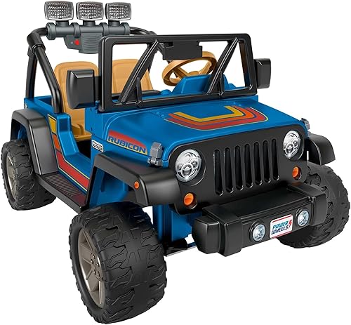 Fisher-Price Power Wheels - Vehículo de juguete retro Jeep Wrangler de 2 plazas con luces de trabajo, radio de simulación y almacenamiento disponible en Yaxa Colombia