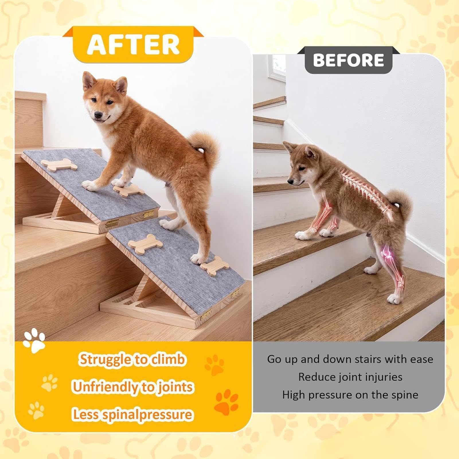 Rampa de Perros para Escalones 2 Piezas Peldaños de Madera Ajustables en