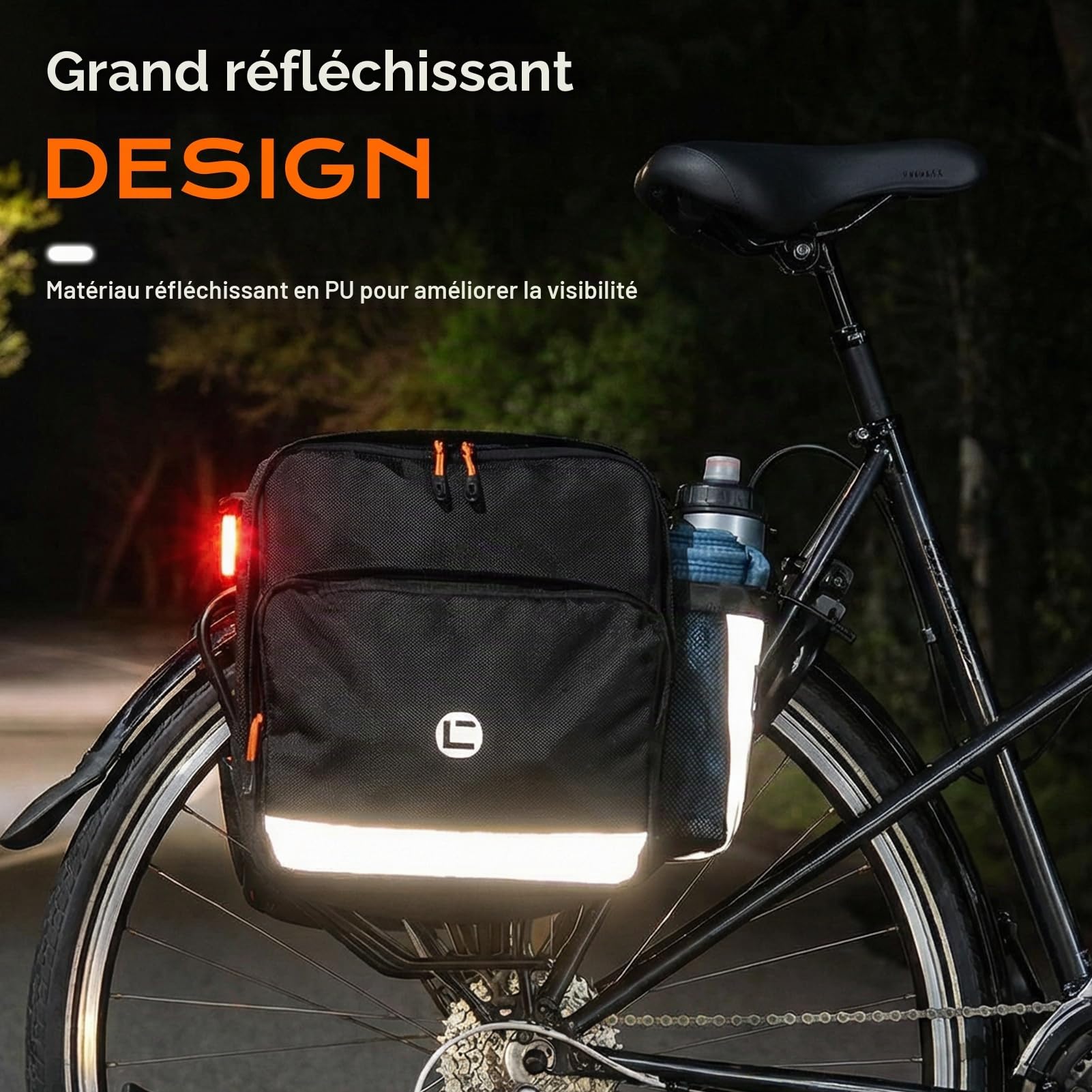 30L Sacoche de Vélo Porte-Bagage Réfléchissant Sacs Porte Bagages Arrière Imperméable Sac de Vélo Double 1680D Nylon Sac de Selle de Vélo Multifonctionnelle pour Cyclisme Excursions Commuting