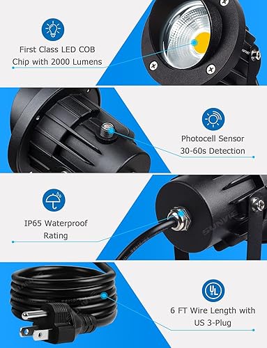 Miniatura 4 de SUNVIE Focos de 20 W para exteriores con sensor de fotocélula para exteriores, focos LED de paisaje del atardecer al amanecer, impermeables, 120 V,