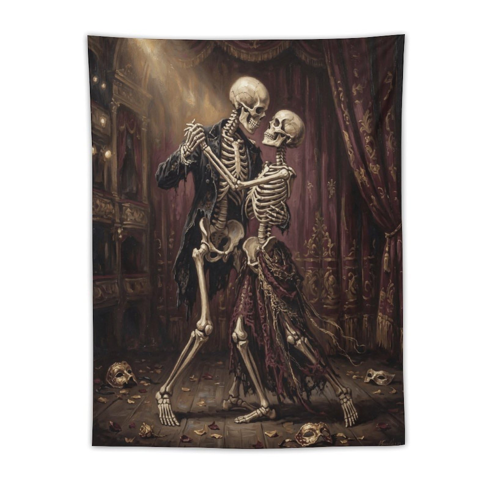 W7C8U2X3 Dancing Skeleton Couple Ballroom Wall Tapestry, Memento Mori
