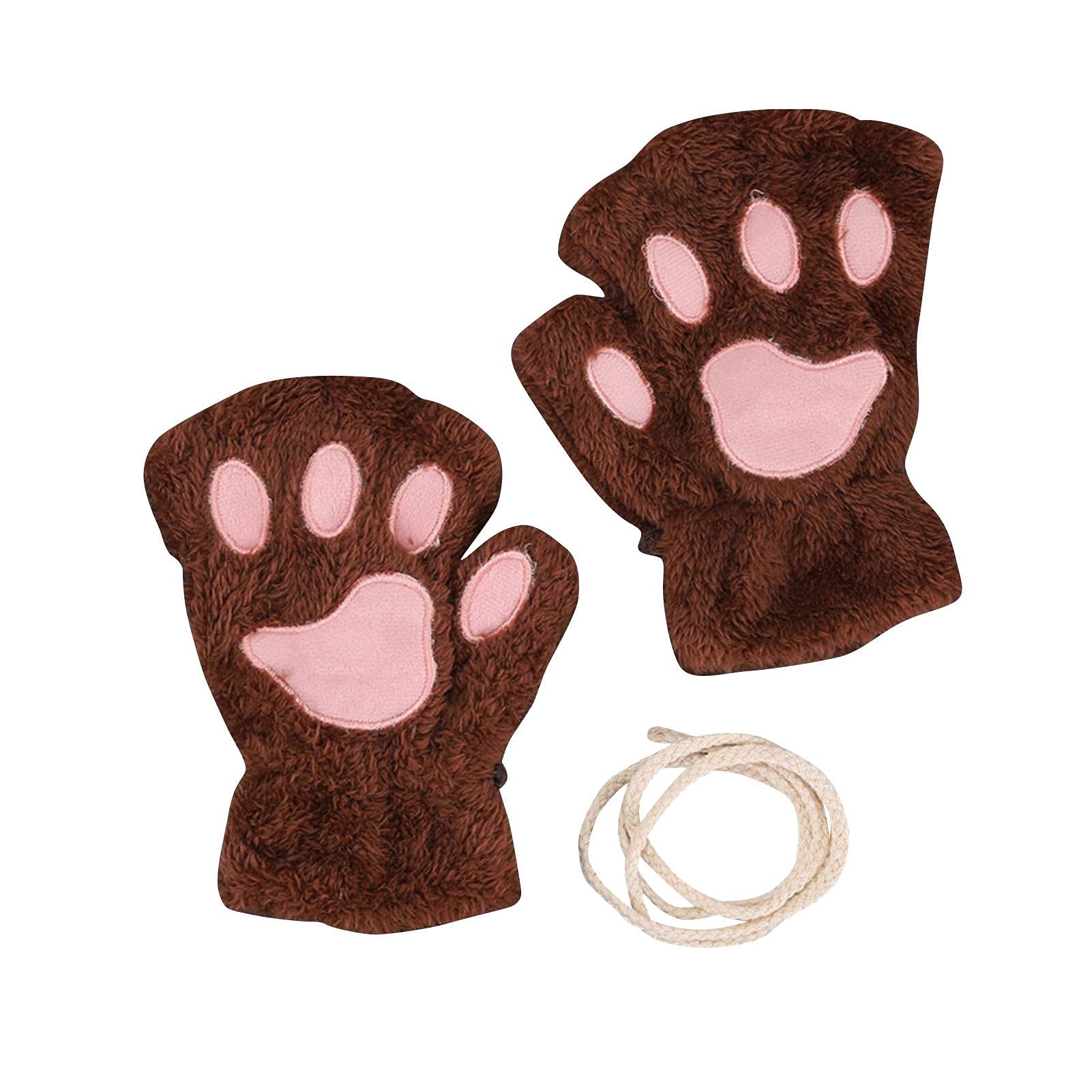 YOUGE Cat Paw Gloves Fingerless Faux Plush Gloves Mittens Winter Warm Half Finger Gloves Cute Cat Paw Cosplay Gloves Fuzzy Plush Gloves For Women Girls