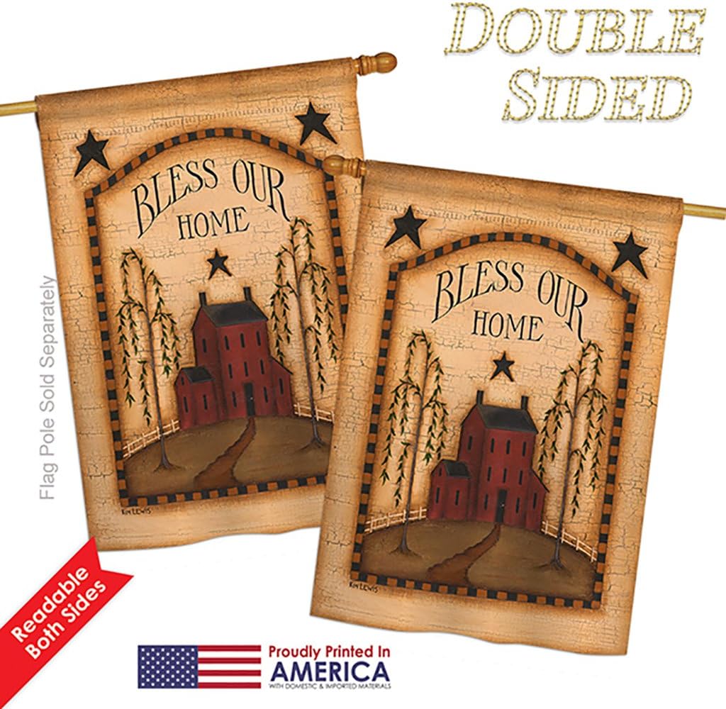 Breeze Decor - Classic Bless Our Home Inspirational - Everyday Sweet Home Impressions Decorative Vertical House Flag 28" x 40" Printed in USA