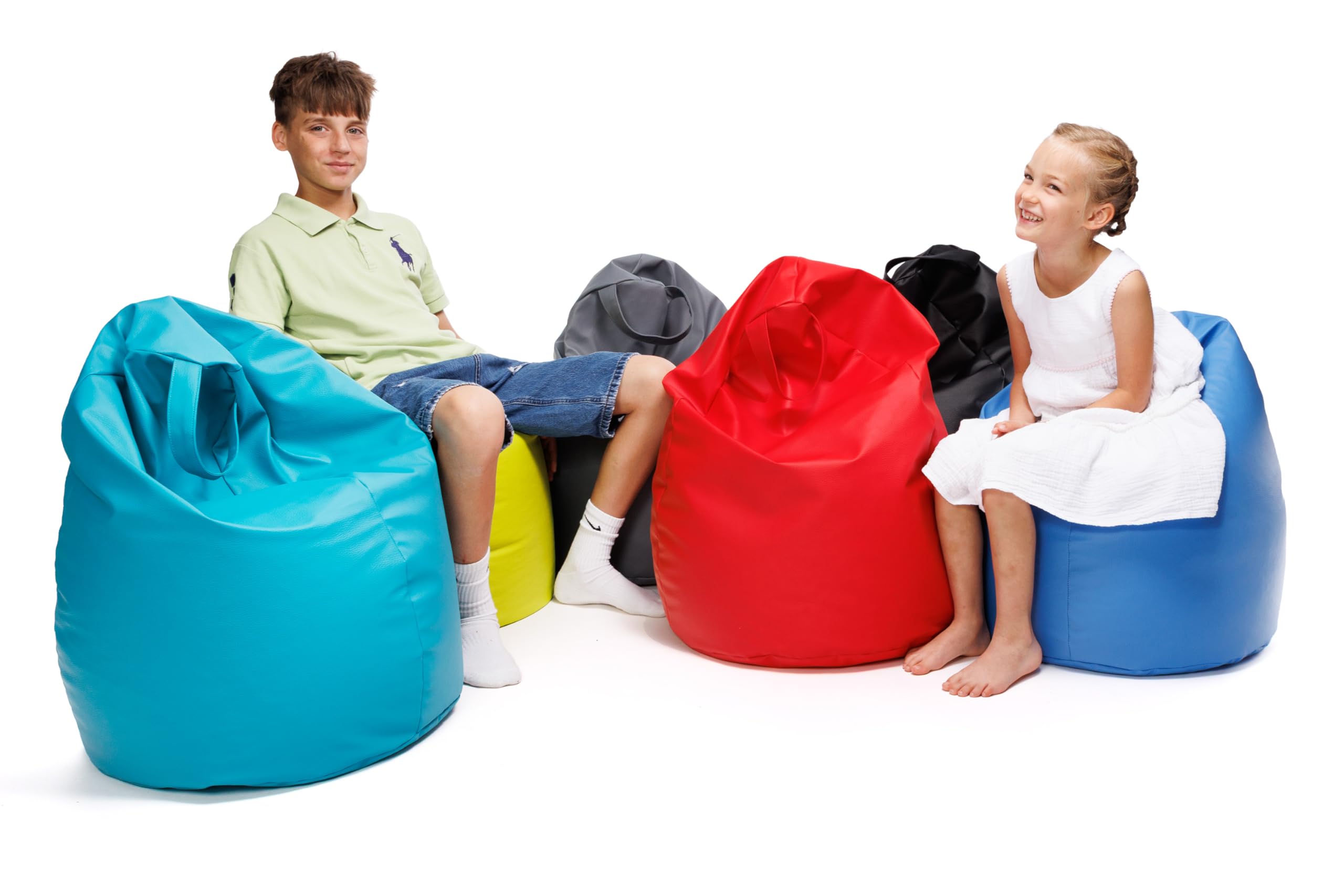 Ecopuf Pouf en Similicuir avec Rembourrage en Billes de polystyrène expansé, canapé résistant aux intempéries, Fauteuil Enfant XXL, Chaise Adulte, Tabouret, Pouf, Taille S - 80 x 50 cm