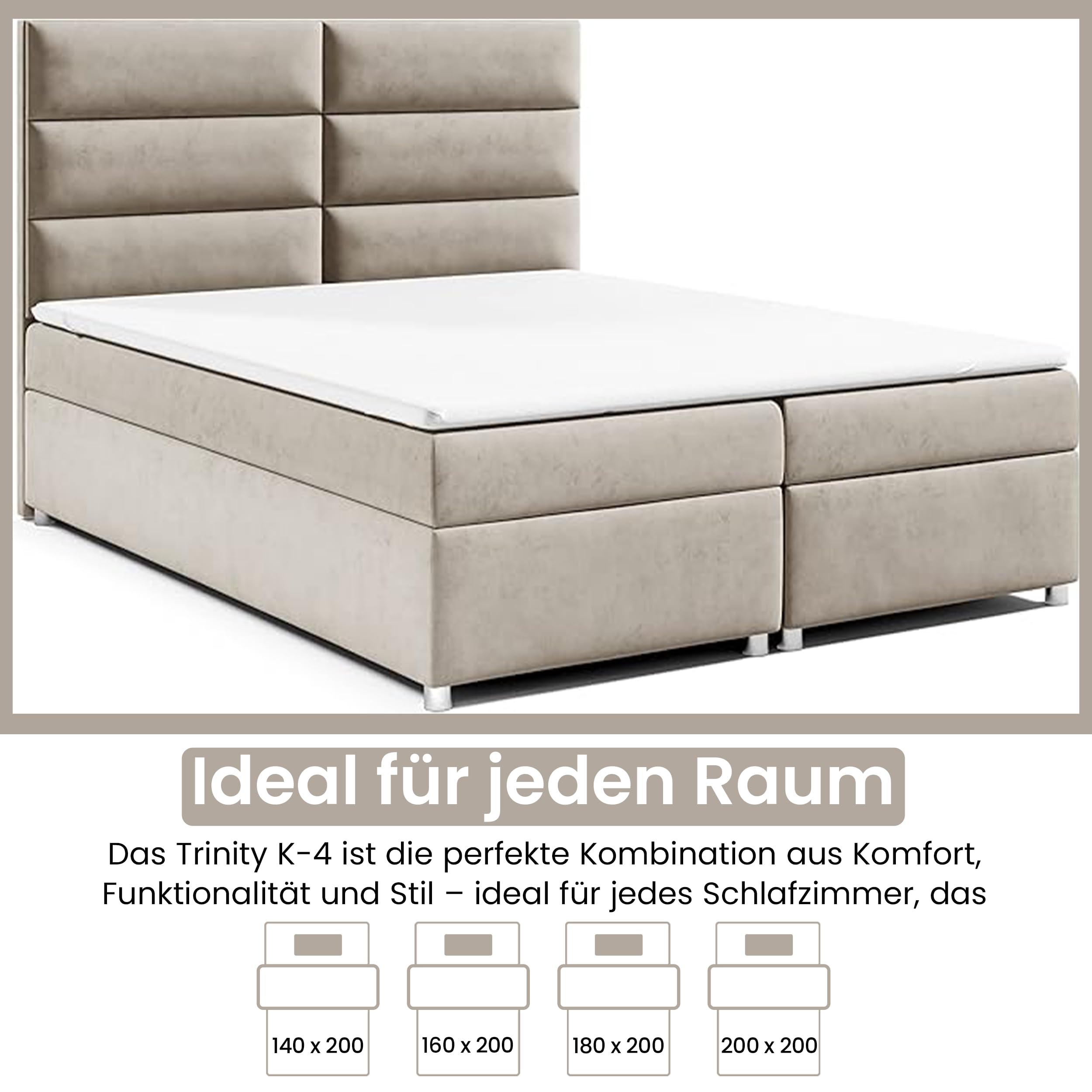 Letto a molle Trinity K-4 con nucleo a molle Bonell con topper, con fornitura, struttura e smaltimento