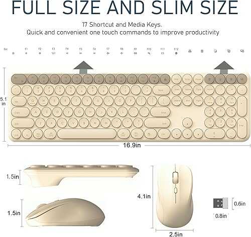 Miniatura 4 de Combo de teclado y mouse inalámbricos, teclado silencioso estético de 2.4 GHz y mouse inalámbricos, teclado ultrafino de 110 teclas de tamaño