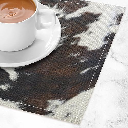 Vista 3 de Manteles individuales con estampado de vaca, manteles individuales con estampado de animales de granja en blanco y negro, con patrón de las tierras