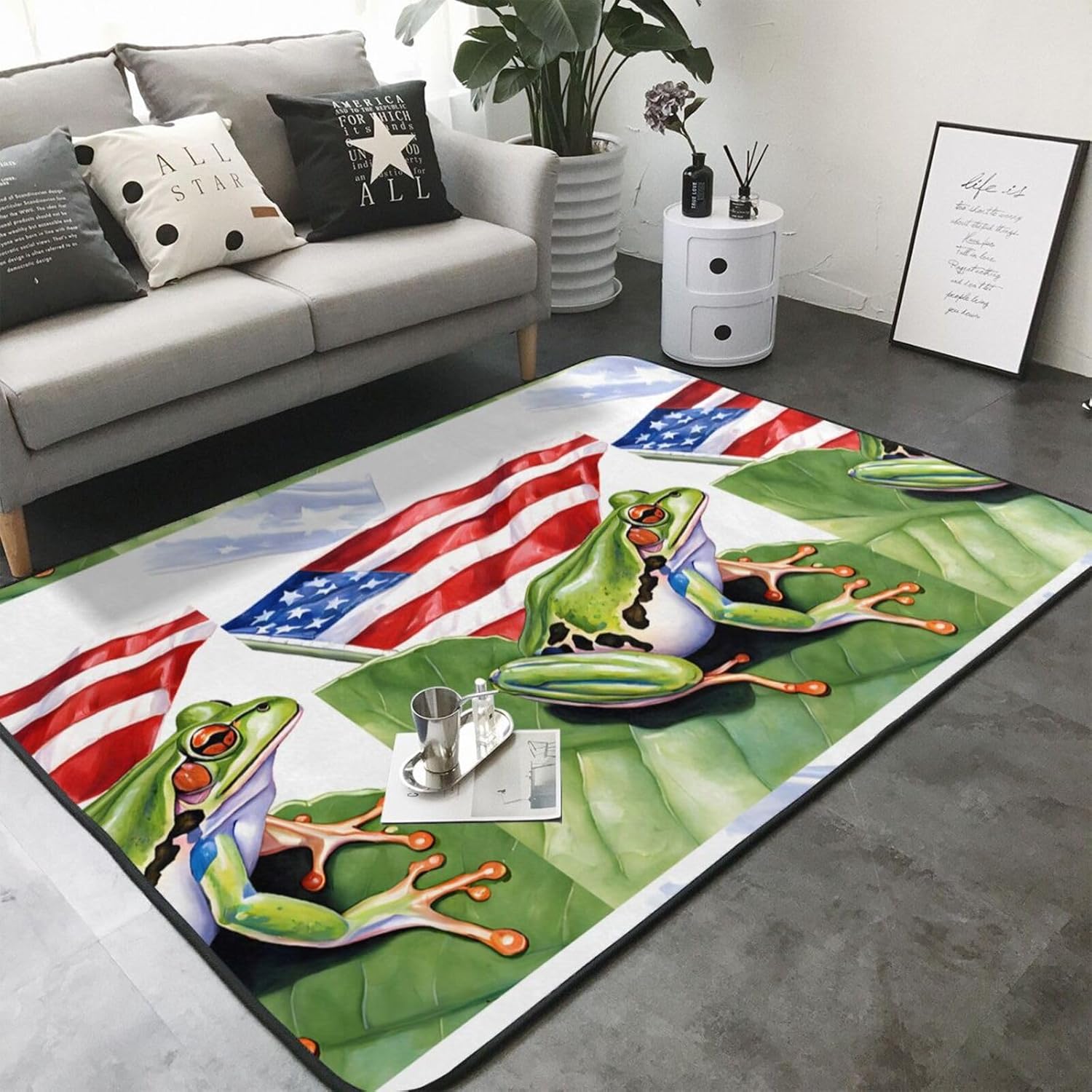 Flannel Non-Slip (Puerto Rico Flag Frog Palm Trees) Rug Pad 80×50in Soft Washable Protective for Hardwood Floors Bedroom Bathroom Living Room