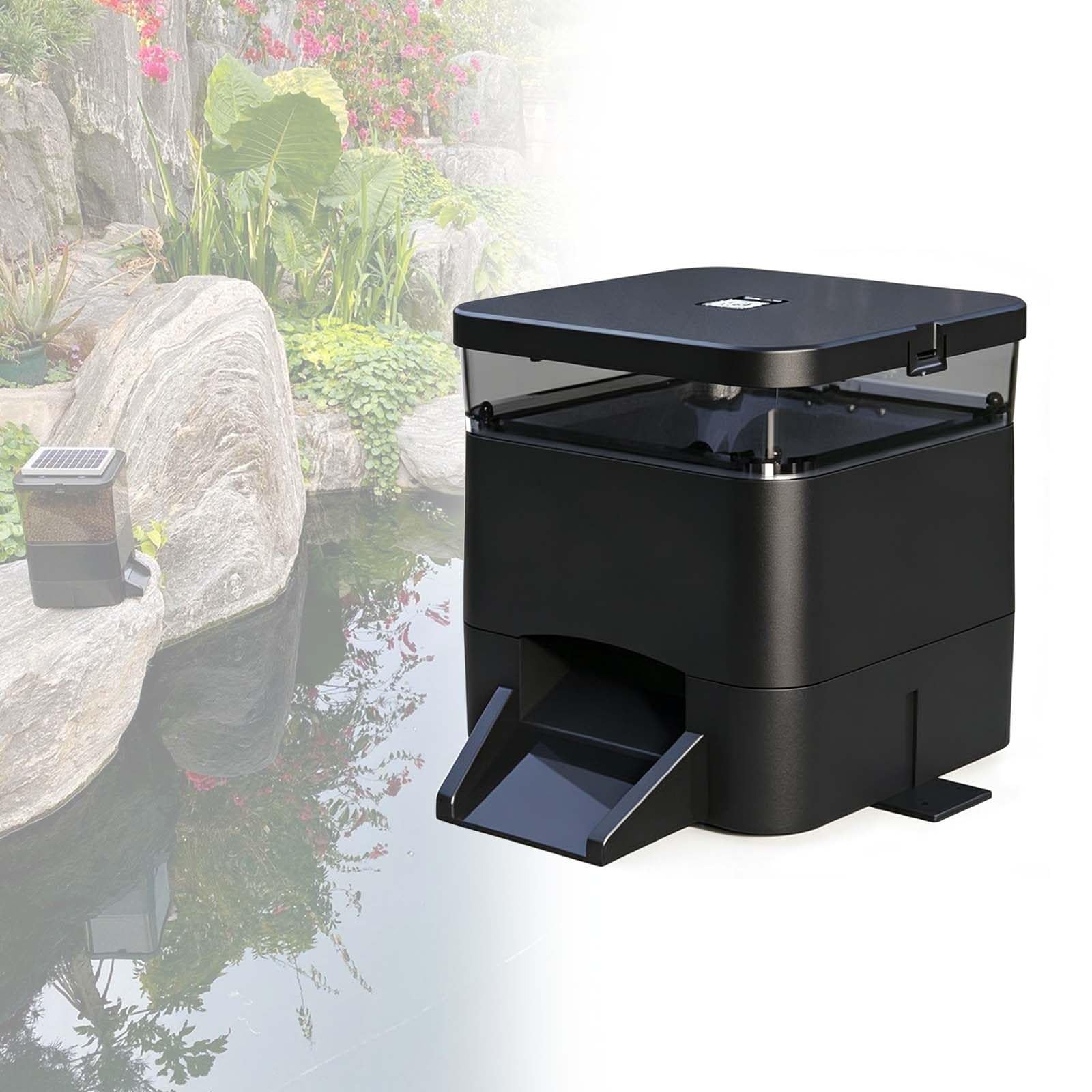 Grande Distributore Automatico da 4 L per Laghetti, Compatibile con Granuli Galleggianti/Affondanti e Mangime in Grani, Timer per 1-12 Pasti, Display LCD Black