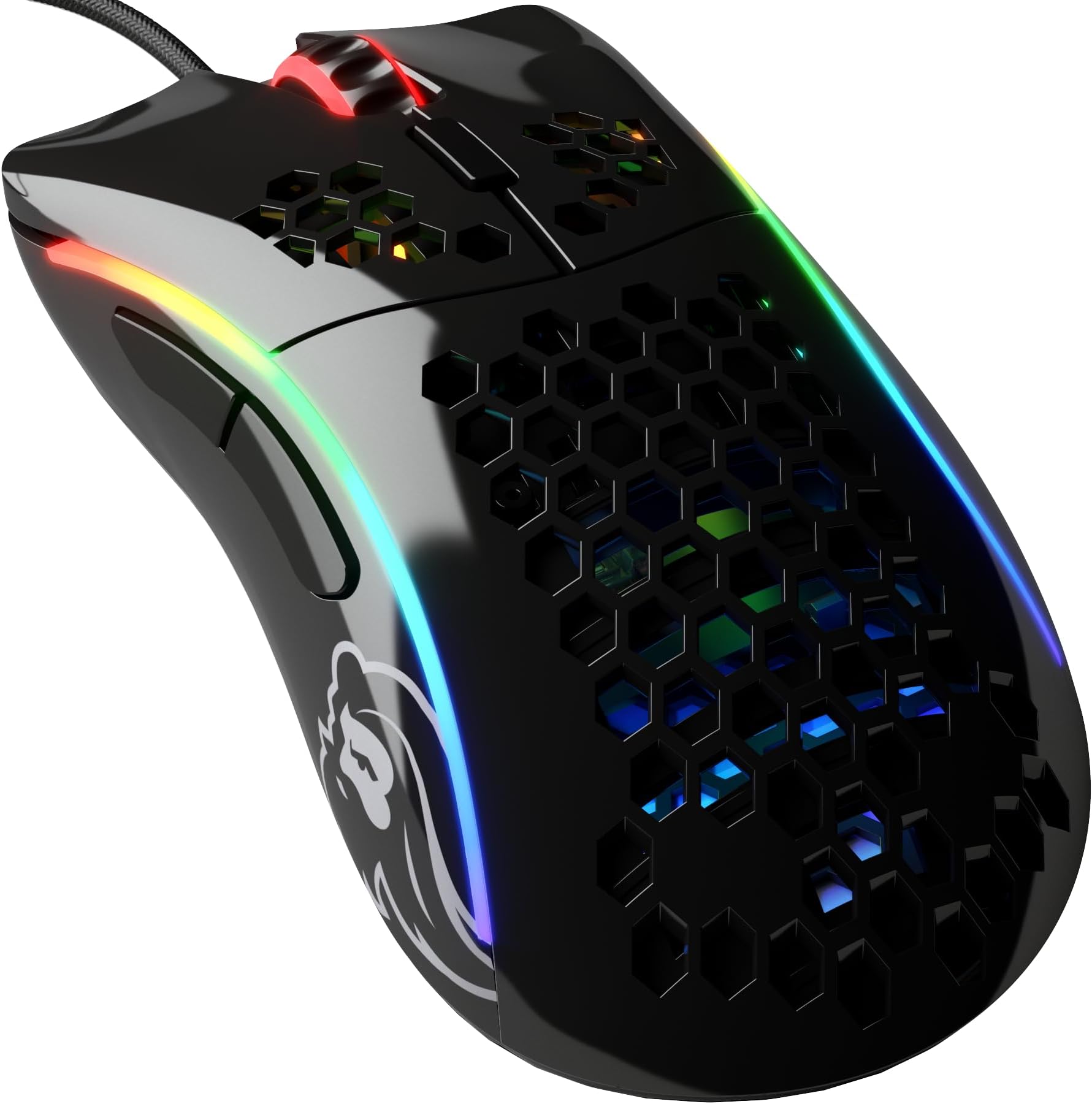 Gaming Model D- (Small) Wired Gaming Mouse - 61g Superlight Honeycomb Design, RGB, Ergonomic, Pixart 3360 Sensor, Omron Switches, PTFE Feet, 6 Buttons - Glossy Black