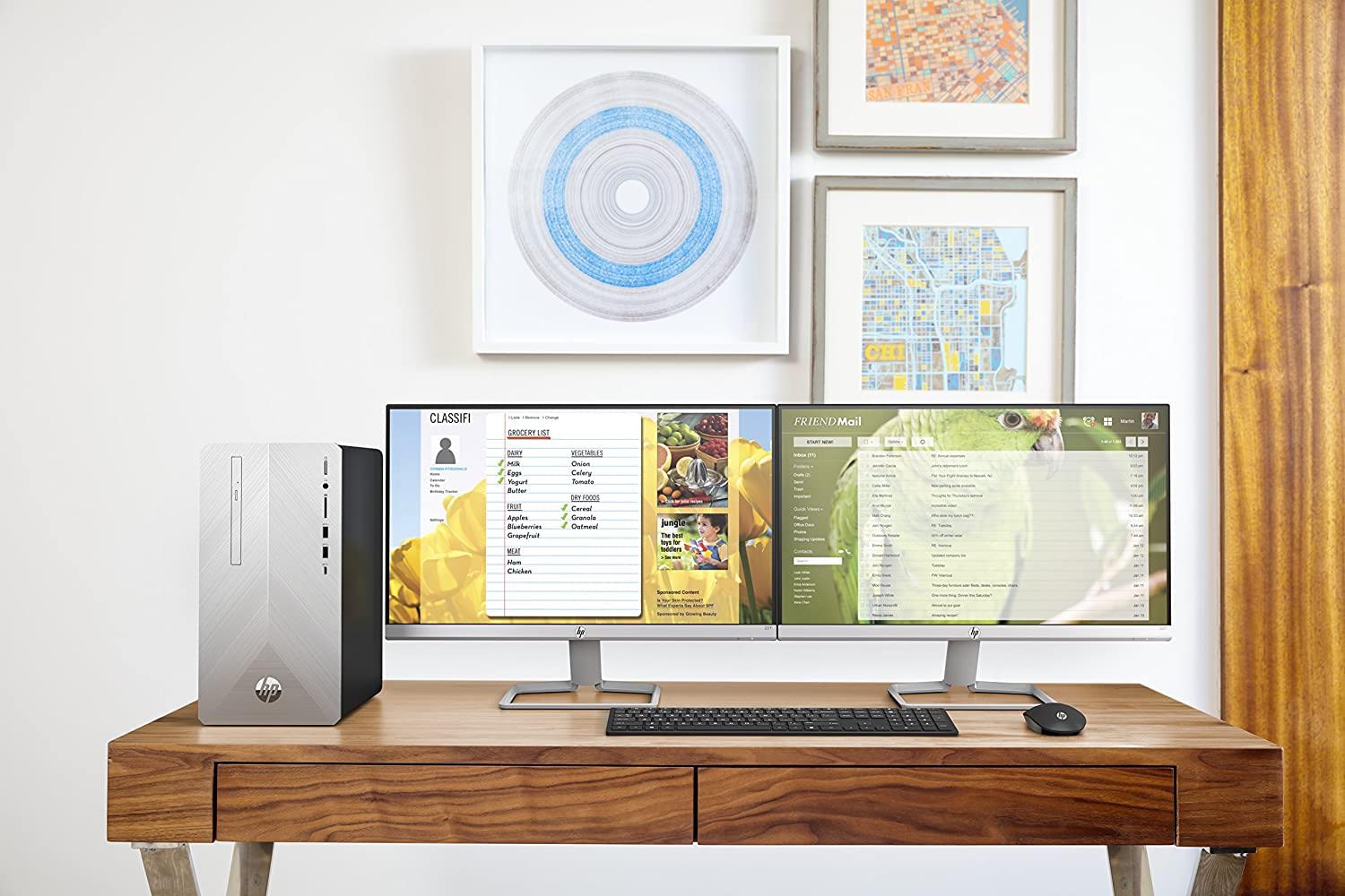 HP - PC, 24fw Monitor con Casse Audio, Schermo 23.8” IPS FHD Risoluzione 1920 x 1080, Antiriflesso, Tecnologia AMD FreeSync, Tempo Risposta 5 ms Overdrive, Regolazione Inclinazione, HDMI, VGA, Argento